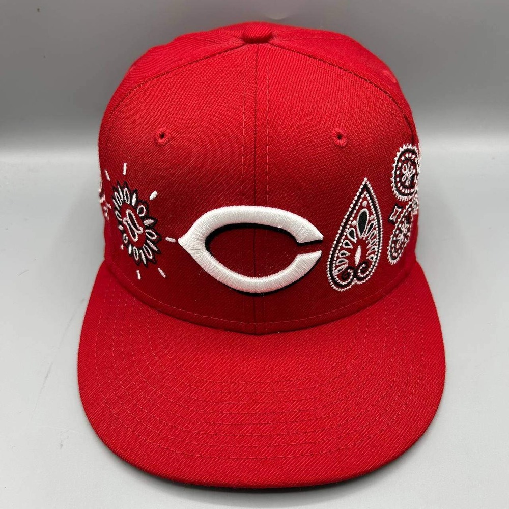 Cincinnati Reds MLB Hat Men 7 3/8 Red Paisley 59Fifty New Era Fitted Cap Wool